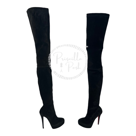 Christian Louboutin Black Suede Gazolina Suede Overtheknee Boots 36.5 Thigh High - Picture 9 of 15